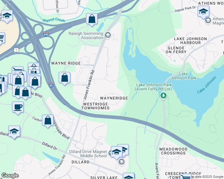 map of restaurants, bars, coffee shops, grocery stores, and more near 5312 Wayne Street in Raleigh