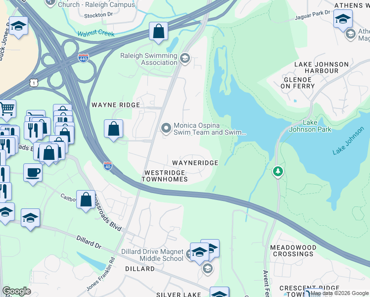 map of restaurants, bars, coffee shops, grocery stores, and more near 5312 Wayne Street in Raleigh