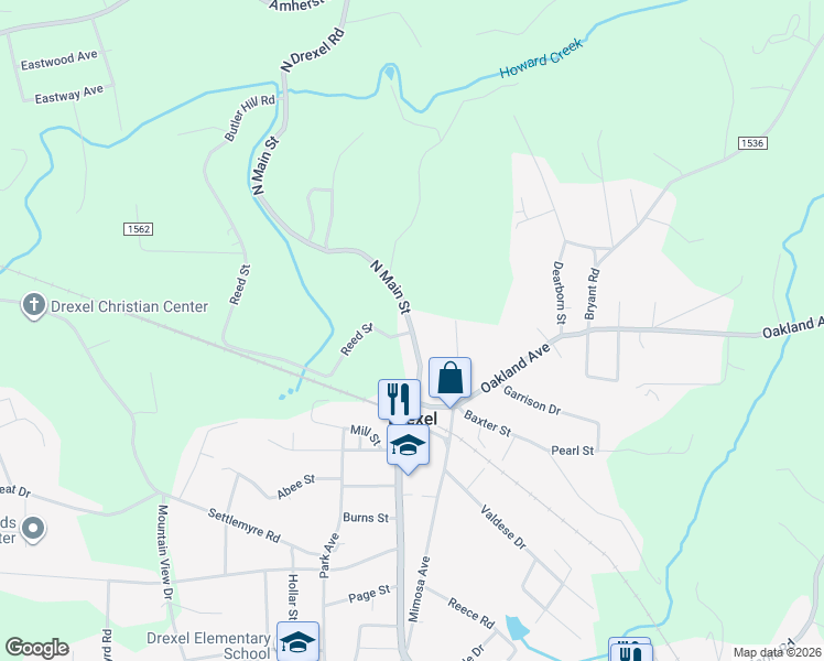 map of restaurants, bars, coffee shops, grocery stores, and more near 210 North Main Street in Morganton