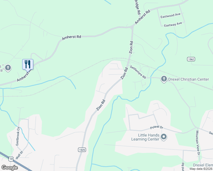 map of restaurants, bars, coffee shops, grocery stores, and more near 1837 Zion Road in Morganton