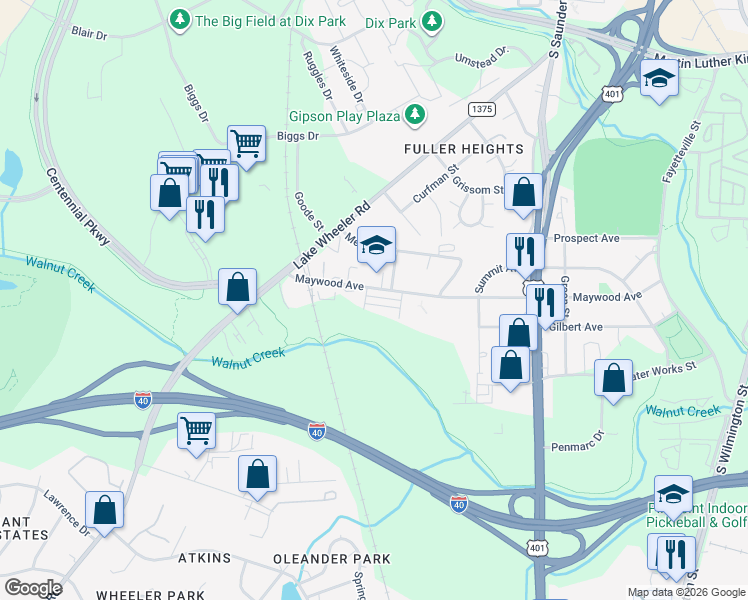 map of restaurants, bars, coffee shops, grocery stores, and more near 1620 Ella Wiggins Way in Raleigh