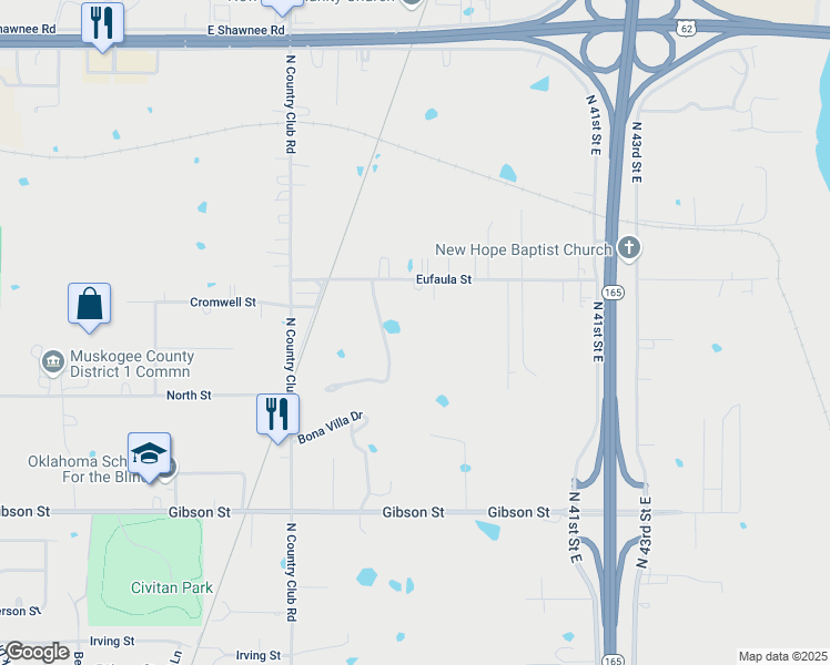 map of restaurants, bars, coffee shops, grocery stores, and more near 3731 Eufaula Avenue in Muskogee