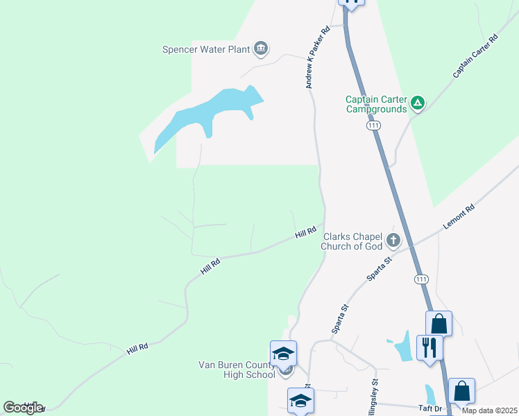 map of restaurants, bars, coffee shops, grocery stores, and more near 101 Phillips Road in Spencer