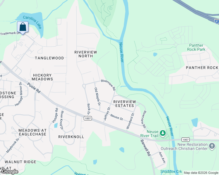 map of restaurants, bars, coffee shops, grocery stores, and more near 1201 Riverview Road in Raleigh