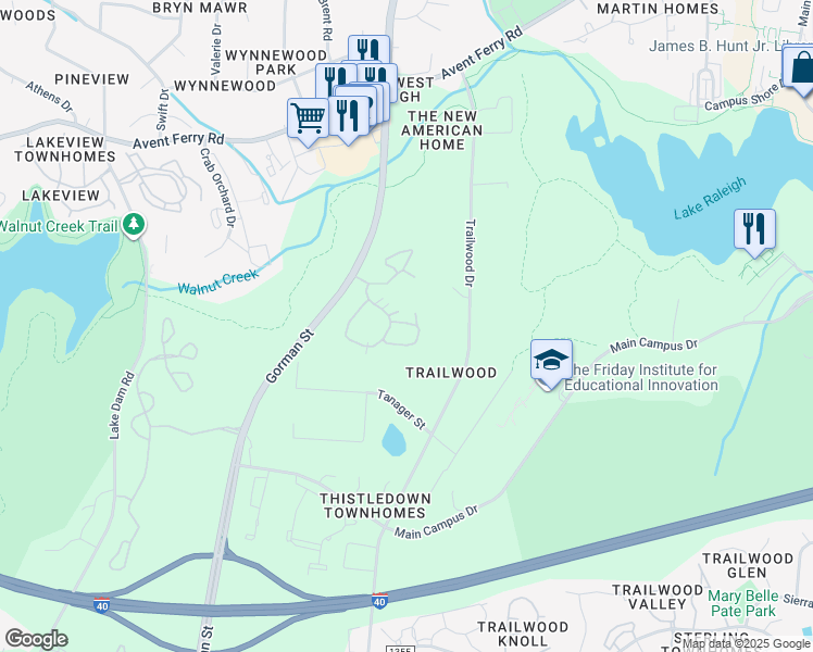 map of restaurants, bars, coffee shops, grocery stores, and more near 3001 Dorner Circle in Raleigh