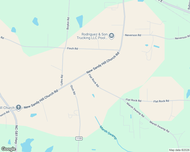 map of restaurants, bars, coffee shops, grocery stores, and more near 7673 New Sandy Hill Church Road in Sims