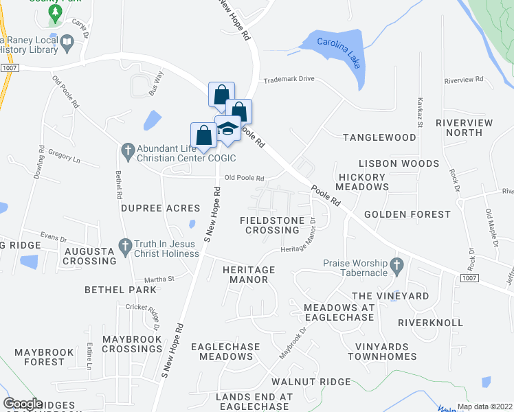 map of restaurants, bars, coffee shops, grocery stores, and more near 1245 Stone Manor Drive in Raleigh