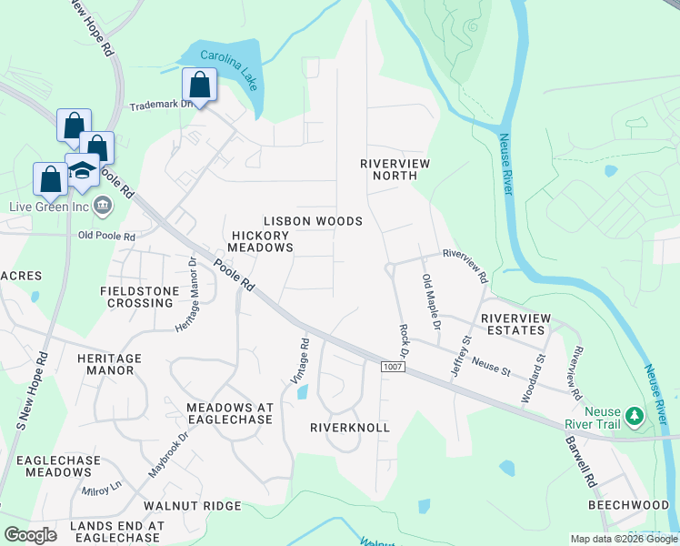 map of restaurants, bars, coffee shops, grocery stores, and more near 1309 Brown Straw Drive in Raleigh