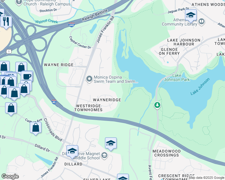 map of restaurants, bars, coffee shops, grocery stores, and more near 5333 Wayne Street in Raleigh