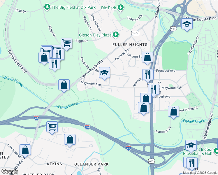 map of restaurants, bars, coffee shops, grocery stores, and more near 610 Maywood Avenue in Raleigh