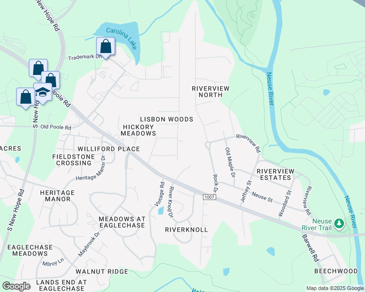 map of restaurants, bars, coffee shops, grocery stores, and more near 1309 Brown Straw Drive in Raleigh