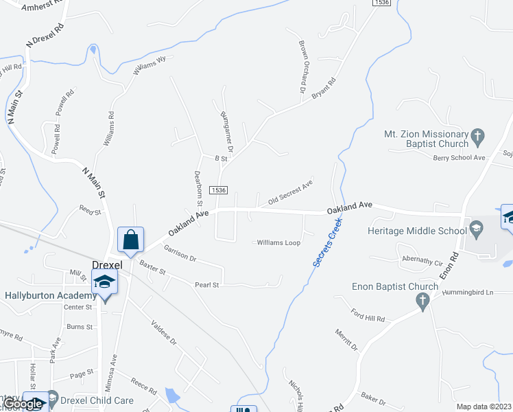 map of restaurants, bars, coffee shops, grocery stores, and more near 3633 Highland Avenue in Morganton