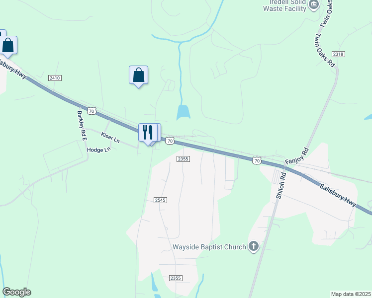 map of restaurants, bars, coffee shops, grocery stores, and more near 105 Oak Grove Road in Statesville