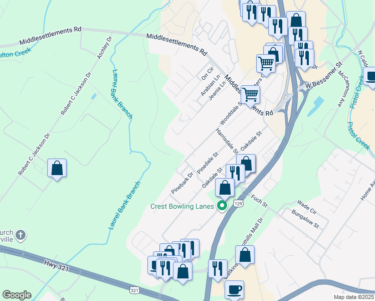 map of restaurants, bars, coffee shops, grocery stores, and more near 217 Wooddale Street in Maryville