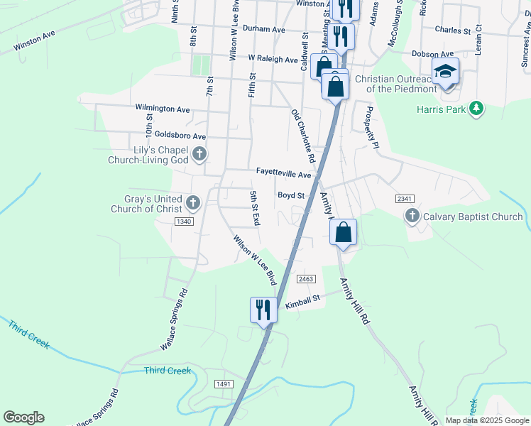 map of restaurants, bars, coffee shops, grocery stores, and more near 1805 5th Street in Statesville