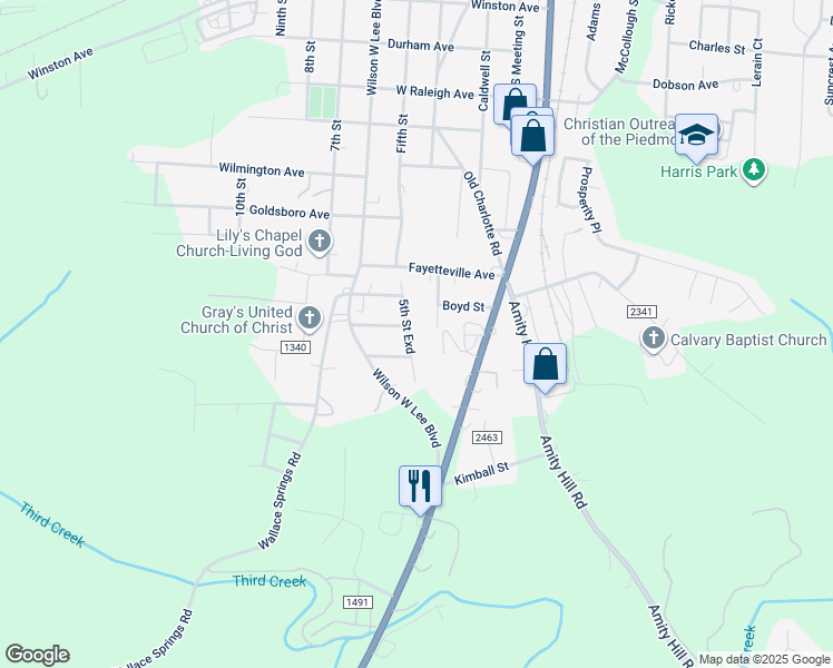 map of restaurants, bars, coffee shops, grocery stores, and more near 1805 5th Street in Statesville