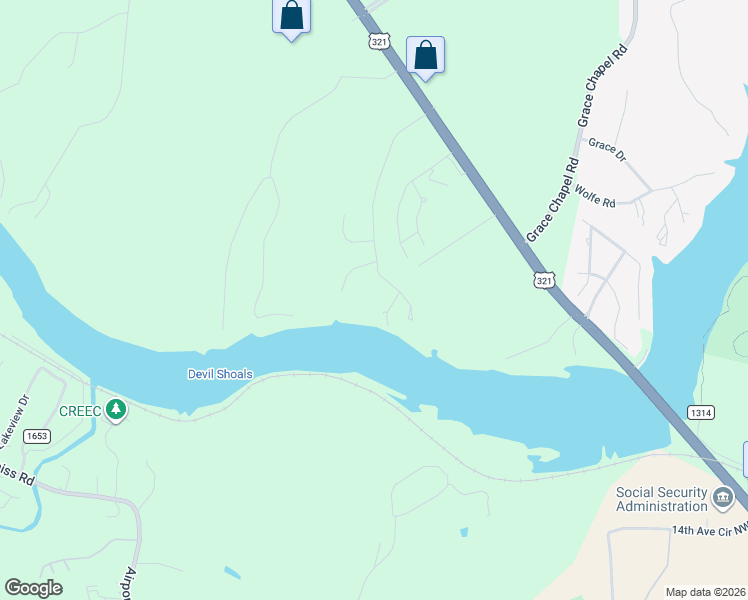 map of restaurants, bars, coffee shops, grocery stores, and more near 4860-4868 Midway Sand Road in Hickory