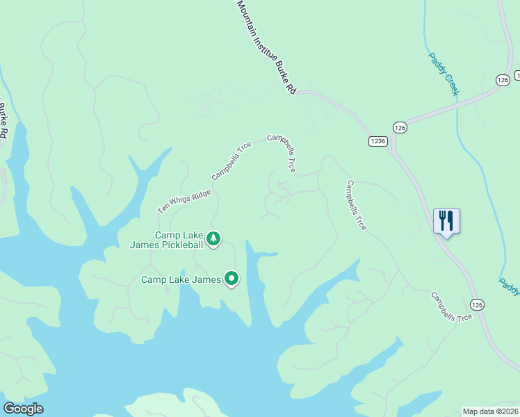 map of restaurants, bars, coffee shops, grocery stores, and more near Dense Acre Trail in Burke