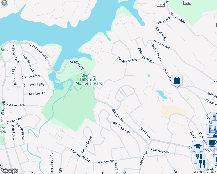 map of restaurants, bars, coffee shops, grocery stores, and more near 550 19th Avenue Lane Northwest in Hickory