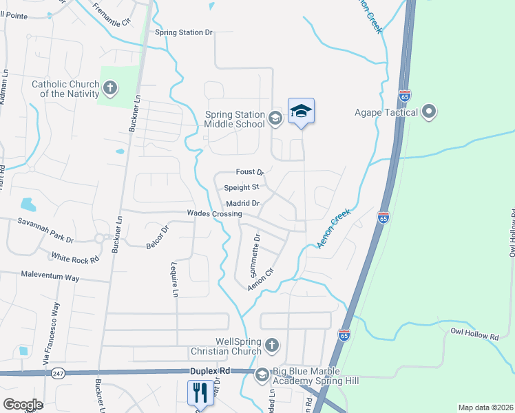 map of restaurants, bars, coffee shops, grocery stores, and more near 4017 Madrid Drive in Spring Hill