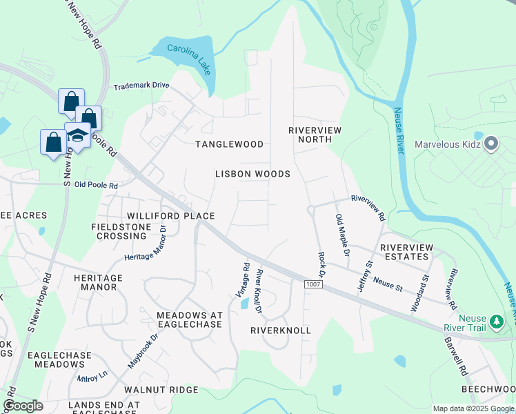map of restaurants, bars, coffee shops, grocery stores, and more near 5314 Nancy Street in Raleigh