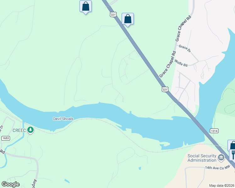 map of restaurants, bars, coffee shops, grocery stores, and more near 4860 Midway Sand Road in Hickory