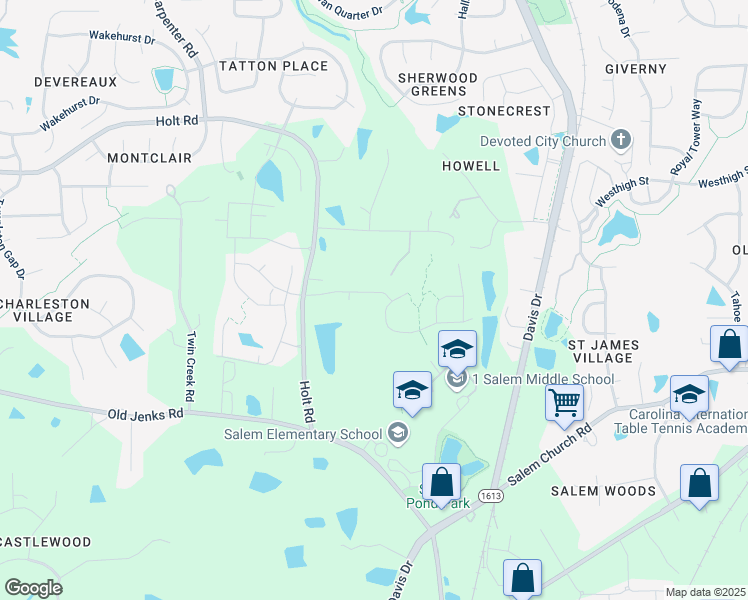 map of restaurants, bars, coffee shops, grocery stores, and more near 1205 Kirkstone Way in Apex