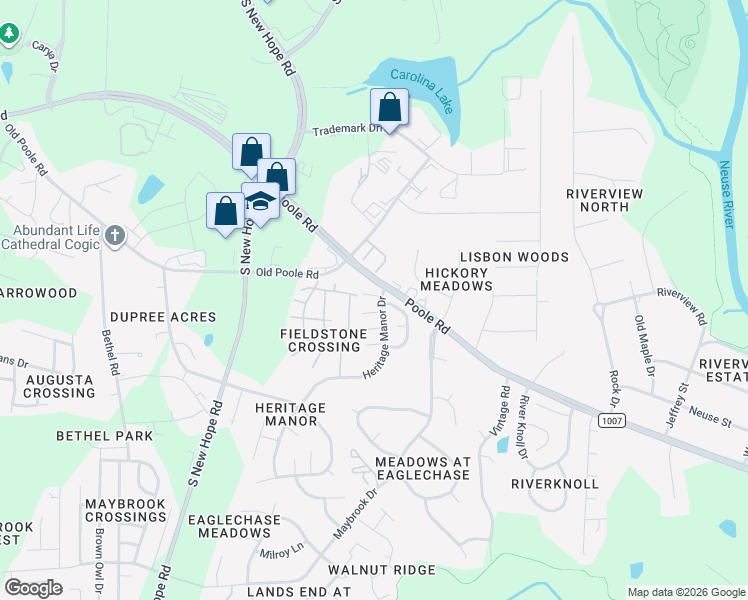 map of restaurants, bars, coffee shops, grocery stores, and more near 5105 Jimmy Ridge Place in Raleigh