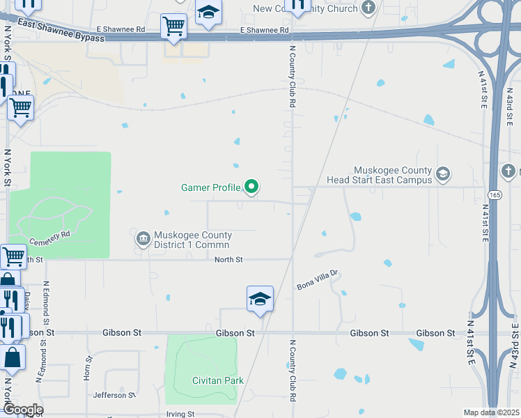 map of restaurants, bars, coffee shops, grocery stores, and more near 3209 Cromwell Street in Muskogee