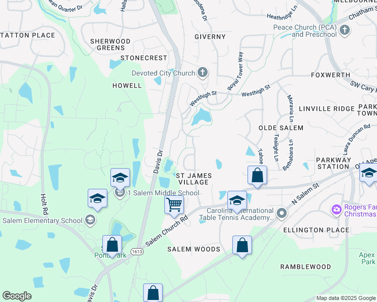 map of restaurants, bars, coffee shops, grocery stores, and more near 802 City Walls Street in Cary