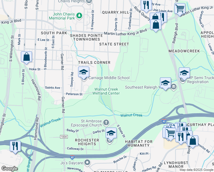 map of restaurants, bars, coffee shops, grocery stores, and more near 1332 South State Street in Raleigh