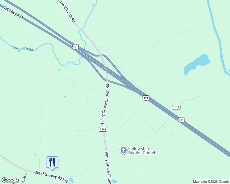 map of restaurants, bars, coffee shops, grocery stores, and more near 993 Piney Grove Church Road in Siler City