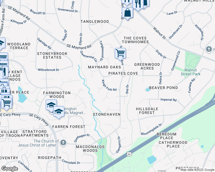 map of restaurants, bars, coffee shops, grocery stores, and more near 100 Lively Ct E in Cary