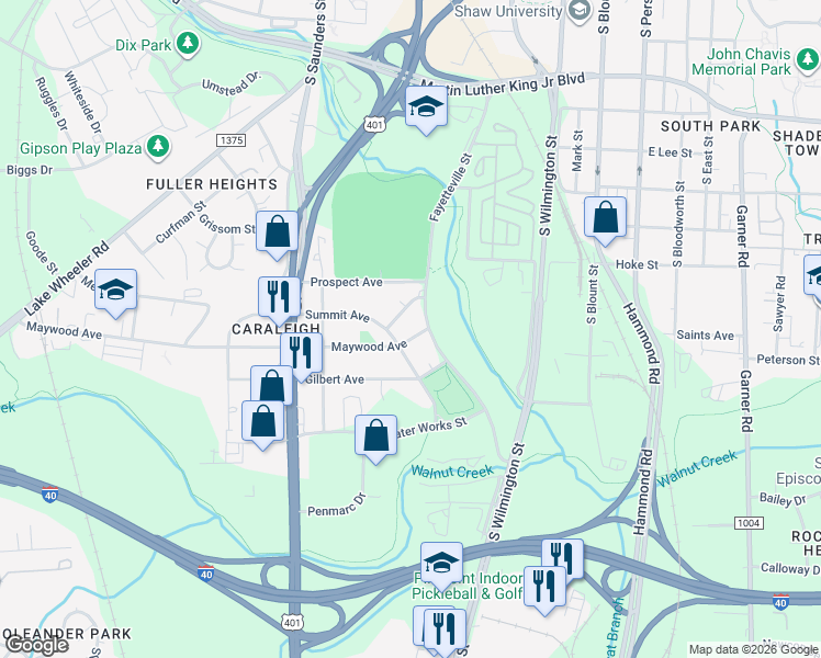 map of restaurants, bars, coffee shops, grocery stores, and more near 23 Pantops Street in Raleigh