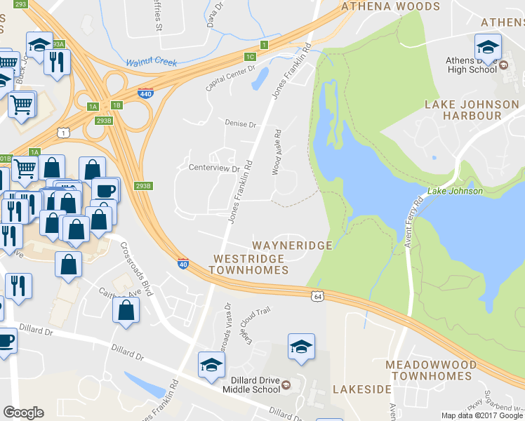 map of restaurants, bars, coffee shops, grocery stores, and more near 5433 Penwood Drive in Raleigh