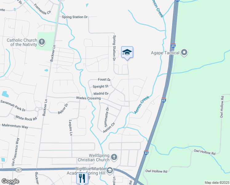 map of restaurants, bars, coffee shops, grocery stores, and more near 6010 Sanmar Drive in Thompson's Station