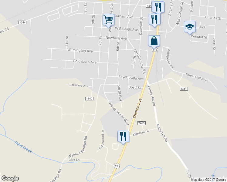 map of restaurants, bars, coffee shops, grocery stores, and more near 518 Hickory Avenue in Statesville