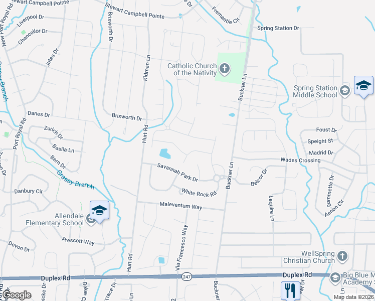 map of restaurants, bars, coffee shops, grocery stores, and more near 1512 Charleston Park Drive in Thompson's Station