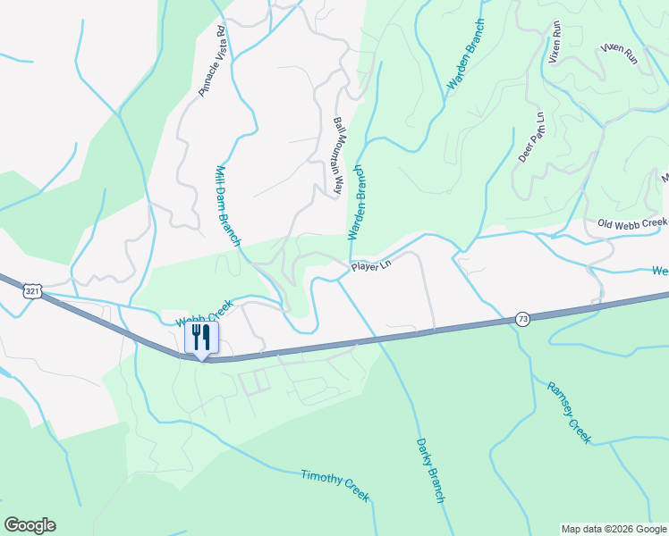 map of restaurants, bars, coffee shops, grocery stores, and more near 224 Player Lane in Gatlinburg