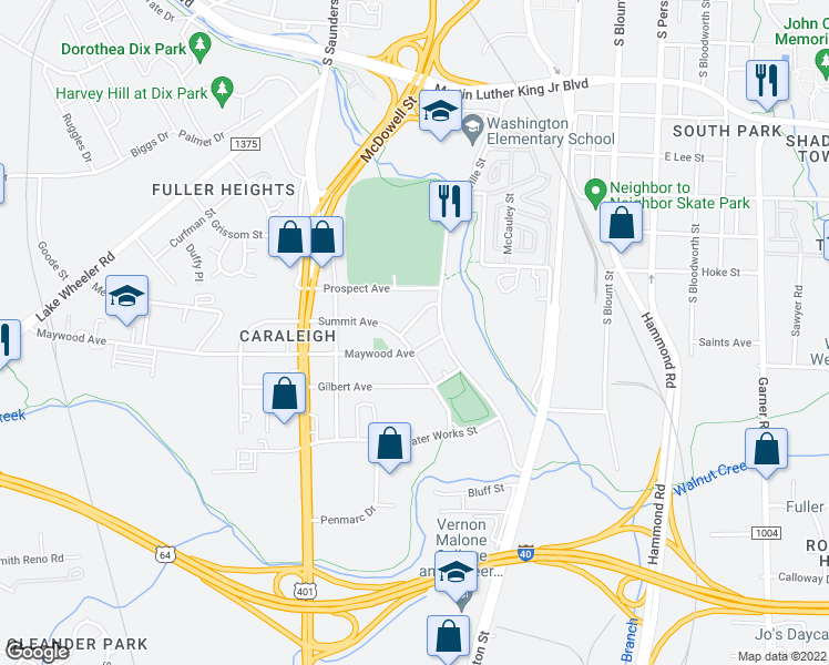 map of restaurants, bars, coffee shops, grocery stores, and more near 23 Pantops Street in Raleigh