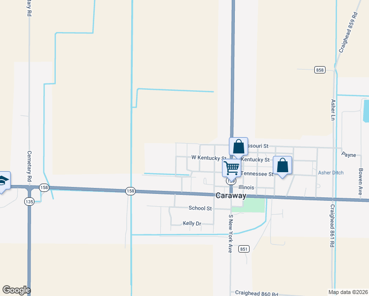map of restaurants, bars, coffee shops, grocery stores, and more near 203 South Leigh Street in Caraway
