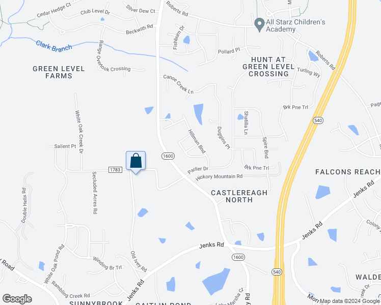 map of restaurants, bars, coffee shops, grocery stores, and more near 2417 Mynster Dr in Apex
