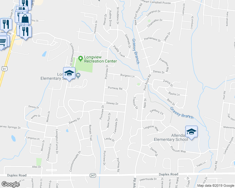 map of restaurants, bars, coffee shops, grocery stores, and more near 1813 Packard Court in Spring Hill