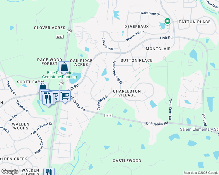 map of restaurants, bars, coffee shops, grocery stores, and more near 2005 Ironsides Lane in Apex