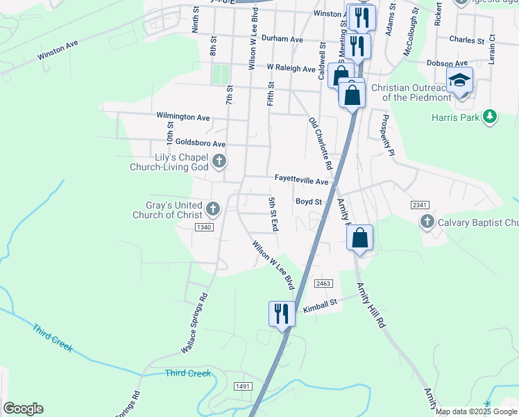 map of restaurants, bars, coffee shops, grocery stores, and more near 518 Hickory Avenue in Statesville