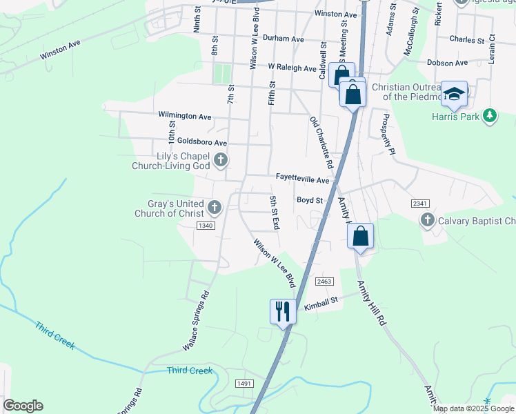 map of restaurants, bars, coffee shops, grocery stores, and more near 520 Hickory Avenue in Statesville