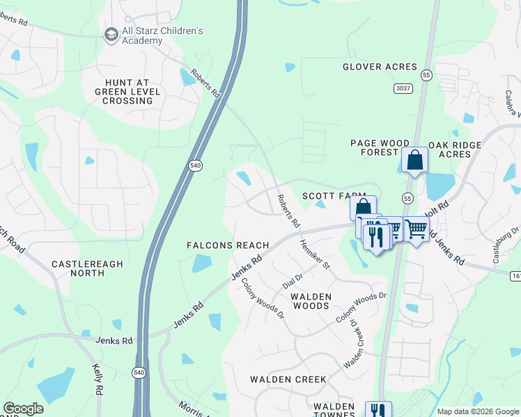 map of restaurants, bars, coffee shops, grocery stores, and more near 701 Old Kestrel Dr in Apex