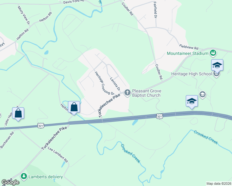 map of restaurants, bars, coffee shops, grocery stores, and more near 102 Heritage Crossing Drive in Maryville