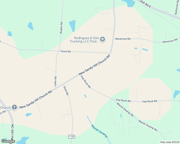 map of restaurants, bars, coffee shops, grocery stores, and more near 7673 New Sandy Hill Church Road in Sims