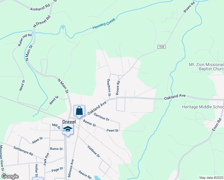 map of restaurants, bars, coffee shops, grocery stores, and more near 104 Dearborn Street in Morganton